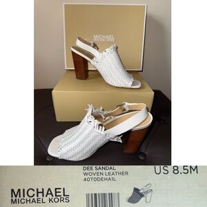 Michael Kors White Woven Leather Sandals
